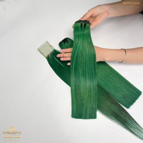 Green color bone straight hair