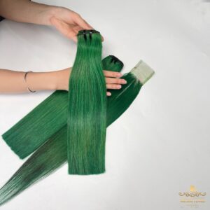 Green color bone straight hair