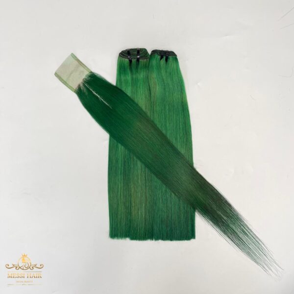 Green color bone straight hair