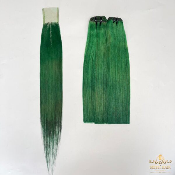 Green color bone straight hair